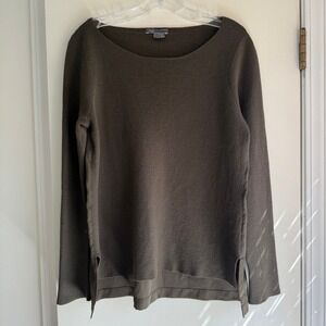 Vince Women's Olive Green Wool Blend Long Sleeve Knit Layered Top Large